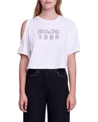 Maje - Tte Single Cold Shoulder Cotton Graphic Crop T-shirt - Lyst