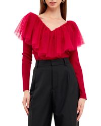 Endless Rose - Pleated Ruffle Mesh Mixed Media Top - Lyst