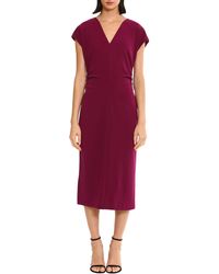 DONNA MORGAN FOR MAGGY - Ruched Cap Sleeve Midi Dress - Lyst