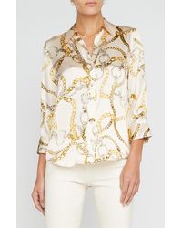 L'Agence - Dani Chain Print Silk Button-up Shirt - Lyst