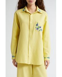 Bode - Chicory Beaded Long Sleeve Cotton Button-up Shirt - Lyst