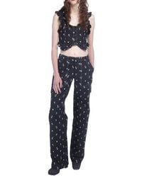 Anna Sui - Denim Embroidered Roses Cargo Pant - Lyst