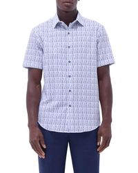 Bugatchi - Orson Broken Stripe Short Sleeve Cotton Seersucker Button-Up Shirt - Lyst