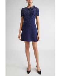 Carolina Herrera - Crystal Embellished Stretch Crepe Minidress - Lyst