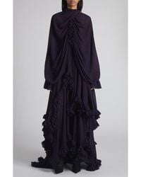 McQueen - Draped Ruffle Long Sleeve Silk Georgette Gown - Lyst