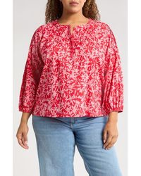 Caslon - Print Split Neck Cotton Popover Top - Lyst