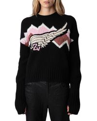 Zadig & Voltaire - Bleez Sequin Wing Graphic Cashmere & Merino Wool Sweater - Lyst
