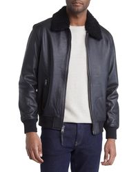 Frye - Leather Bomber Jacket With Removable Faux Shearling Collar - Lyst