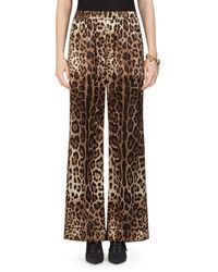 Dolce & Gabbana - Leopard Print Wide Leg Stretch Silk Satin Pajama Pants - Lyst