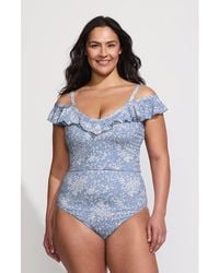 Lands' End - Pique Ruffle Tankini Top And High Waisted Bottom Swimsuit Set - Lyst