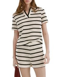 Mango - Striped Crochet Knit Polo - Lyst
