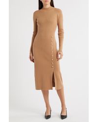 Tahari - The Chaya Button Detail Long Sleeve Sweater Dress - Lyst