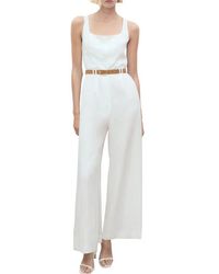 Mango - Belted Wide Leg Jumpsuit - Lyst