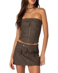 Edikted - Ziva Faux Leather Strapless Corset Top - Lyst