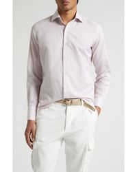 Eleventy - Dandy Collar Stripe Cotton & Linen Button-Up Shirt - Lyst