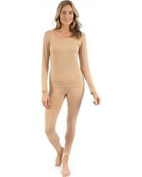 Leveret - Two-Piece Thermal Long Sleeve Solid Pajamas - Lyst