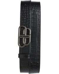 Balenciaga - Bb Logo Buckle Croc Embossed Leather Belt - Lyst