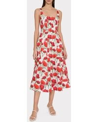 MILLY - Nia Peonia Stretch Cotton Poplin Midi Dress - Lyst
