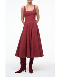 STAUD - Wells Stretch Cotton Fit & Flare Midi Dress - Lyst