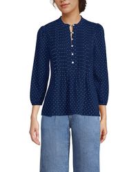 Lands' End - Plus Size Lightweight Jersey Button Pintuck Top - Lyst