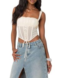 Edikted - Dafne Shirred Bust Sheer Mesh Corset Top - Lyst