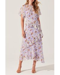 Astr - Floramae Floral Ruffle Detail Short Sleeve Midi Dress - Lyst