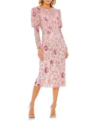 Mac Duggal - Beaded Floral Long Sleeve Sheath Cocktail Dress - Lyst