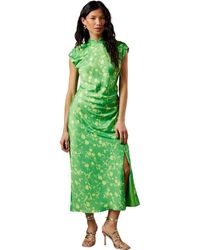 Warehouse - Crinkle Satin Button Side Midi Dress - Lyst