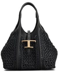 Tod's - Mini T Timeless Crochet Raffia & Leather Shopping Bag - Lyst