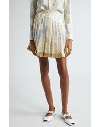 Versace - Barocco Pleated Checkerboard Silk Miniskirt - Lyst
