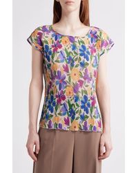Tahari - Floral Plissé Cap Sleeve Top - Lyst
