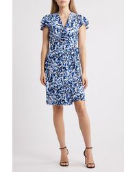 Anne Klein - Abstract Print Flutter Sleeve Wrap Dress - Lyst