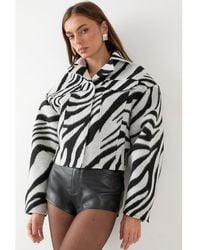 MissPap - Zebra Cropped Collared Jacket - Lyst