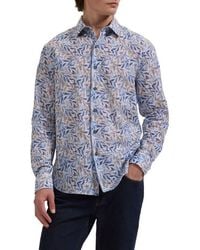 Bugatchi - Julian Shaped Fit Leaf Print Cotton & Linen Button-Up Shirt - Lyst