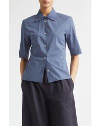Jil Sander - Pleated Collar Short Sleeve Cotton Button-Up Shirt - Lyst