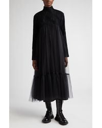 Noir Kei Ninomiya - Wave Long Sleeve Tweed & Tulle Midi Dress - Lyst