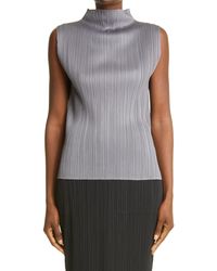 Pleats Please Issey Miyake - Pleated Funnel Neck Top - Lyst