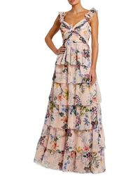 Mac Duggal - Ruffle Sleeveless Chiffon Tiered Floral Print Gown - Lyst
