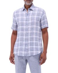 Bugatchi - Orson Plaid Short Sleeve Slub Linen Button-Up Shirt - Lyst