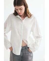 H&M - Ruffle-Trimmed Stand-Up Collar Shirt - Lyst