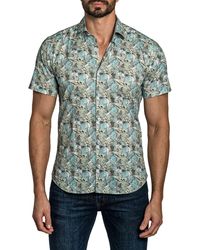 Jared Lang - Trim Fit Tropical Print Short Sleeve Cotton Button-up Shirt - Lyst