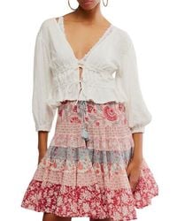 Free People - Let's Go Tie Front Linen & Cotton Top - Lyst