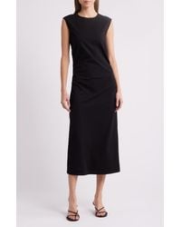 Charles Henry - Ruched Sleeveless Stretch Cotton Midi Dress - Lyst