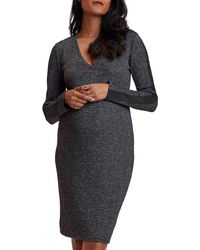 Stowaway Collection - Long Sleeve Faux Suede Trim Maternity Dress - Lyst