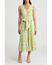 Anne Klein - Floral Print Tie Waist Sleeveless Midi Dress - Lyst