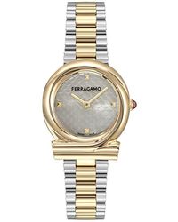 Ferragamo - Gancini Mother-Of-Pearl Two-Tone Twisted Bracelet Watch, 32Mm - Lyst