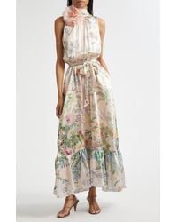 CAMILLA - Floral Appliqué Tiered Silk Charmeuse Maxi Dress - Lyst