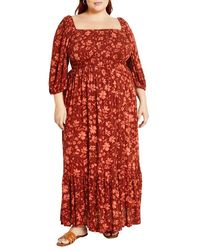 City Chic - Kaylee Floral Smocked Bodice Maxi Dress - Lyst