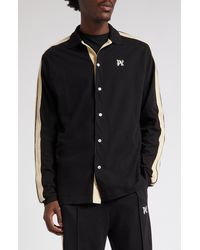 Palm Angels - Monogram Linen Button-up Polo Track Shirt - Lyst