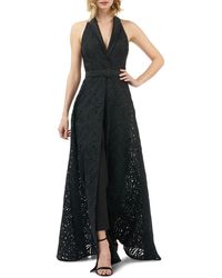 Kay Unger Nadia Tuxedo Bodice Walk Thru Jumpsuit W/ Crepe Ankle Pants - Black